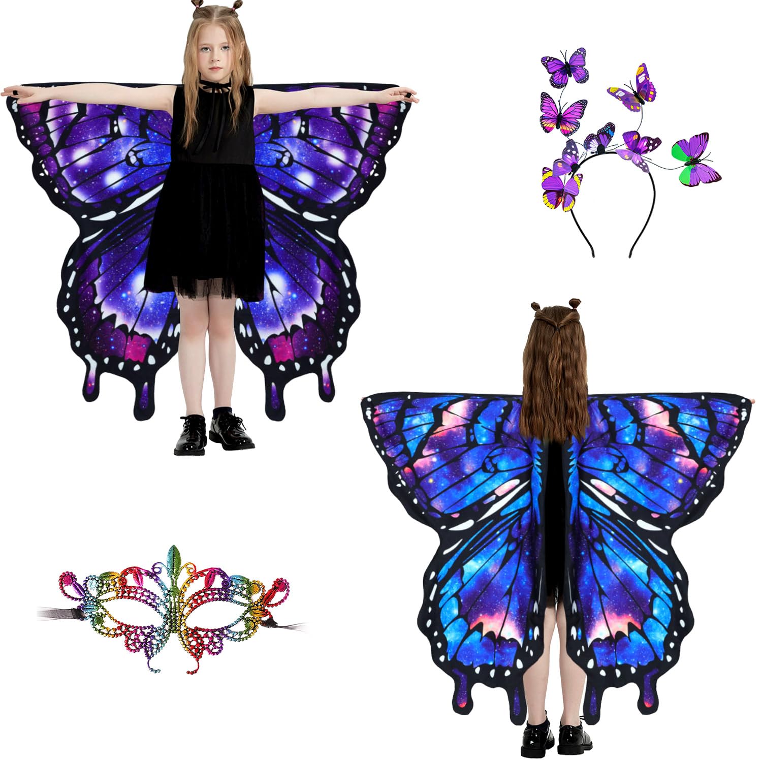 LYL. Ling Butterfly Wings For Girls, Double-Sided Fairy Wings, Halloween Costumes for Kids, Butterfly Costume for Girls (#012)