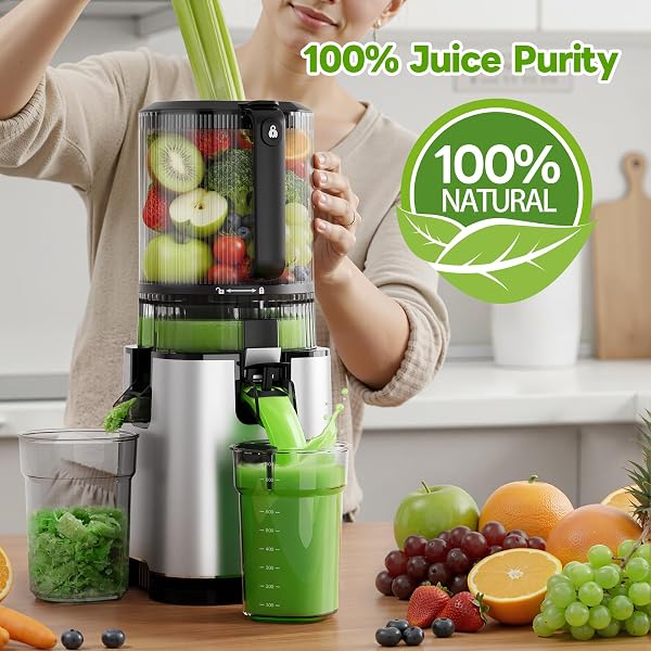 ECOSELF JUICER MACHINES WITH 3 FILTERS (FOR JUICE/SORBET/NUT MILK), SLOW MASTICATING JUICER WITH 6.0″ WIDE MOUTH HOPPER FOR VEGETABLES & FRUITS, SELF FEEDING, JUICER FOR FAMILY PARTY, WITH PUSHER