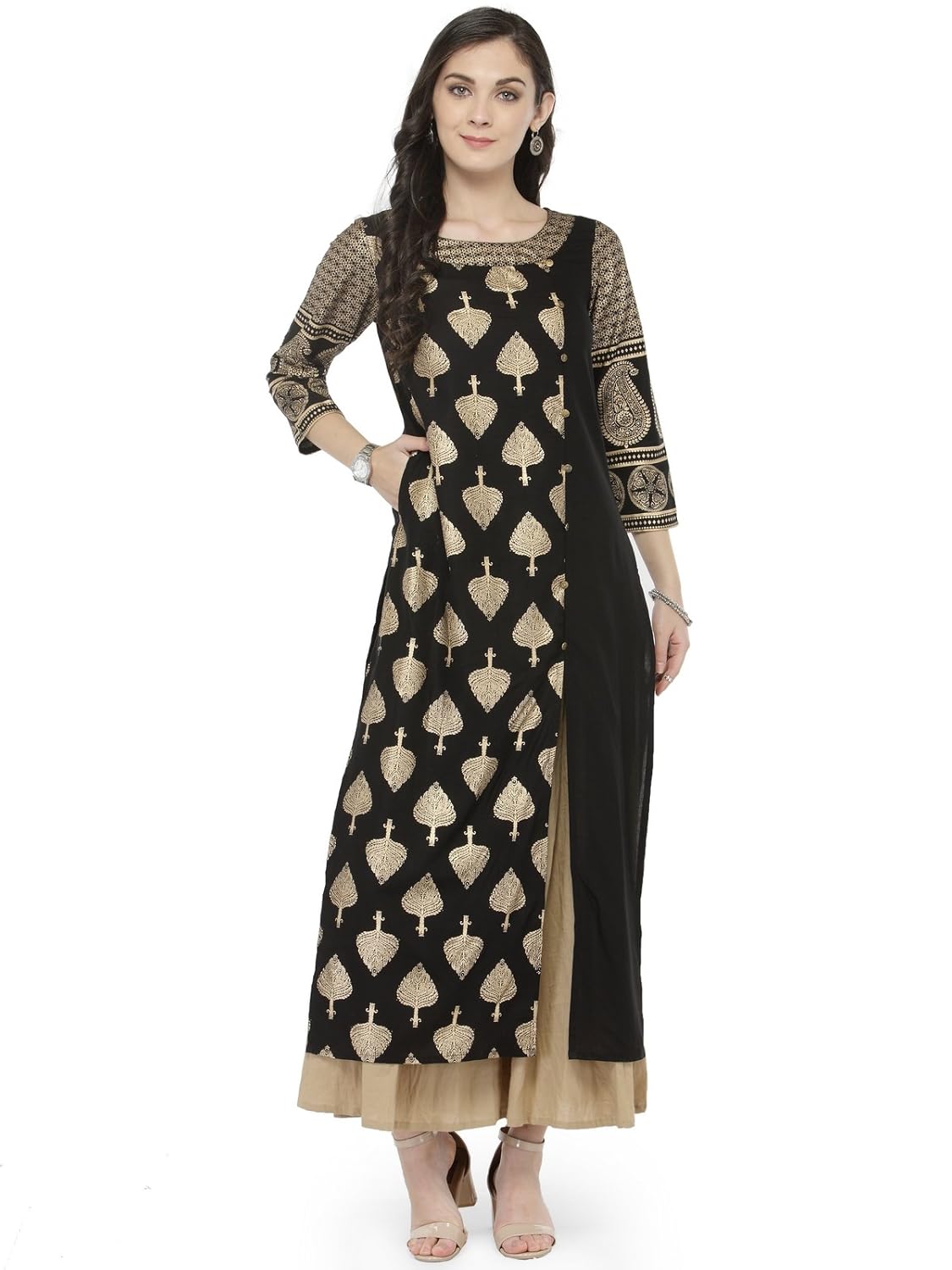 varanga black printed kurta with beige solid palazzo kff-var118165_pz17182