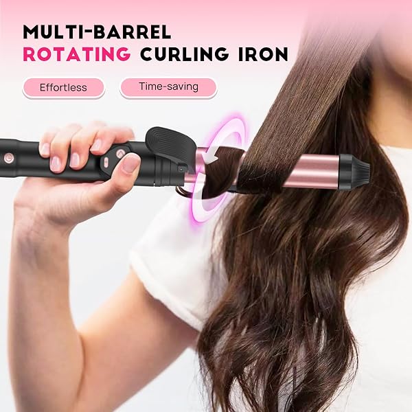 AUTOMATIC CURLING IRON 1 INCH WITH 3-IN-1 INTERCHANGEABLE BARRELS FOR TANGLE-FREE BEACH WAVES CURLS, BEGINNER FRIENDLY ANTI-TANGLE HAIR CURLER, WORLDWIDE DUAL VOLTAGE TRAVEL FOR LONG SHORT HAIR PINK