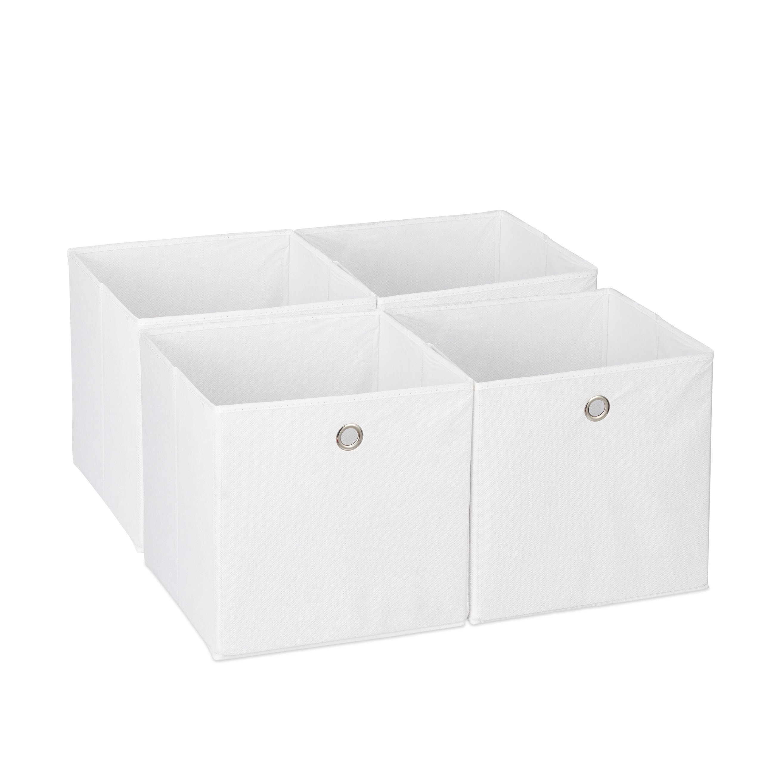 Relaxdays Storage Box Set of 4, Foldable Shelf Baskets, HBD: 30x30x30 cm, Handle Holes, Foldable Organiser Bins, White