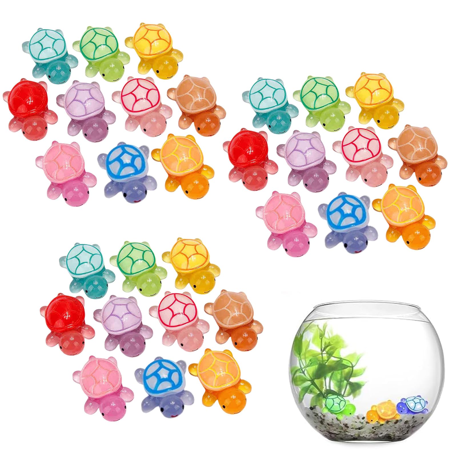 Yuannee Mini Turtles,30 PCS Multicolor Luminous Mini Resin Turtles Dollhouse Miniatures MiniAnimals Resin Garden Figurines for Garden Fish Tank Aquarium Dollhouse Decor
