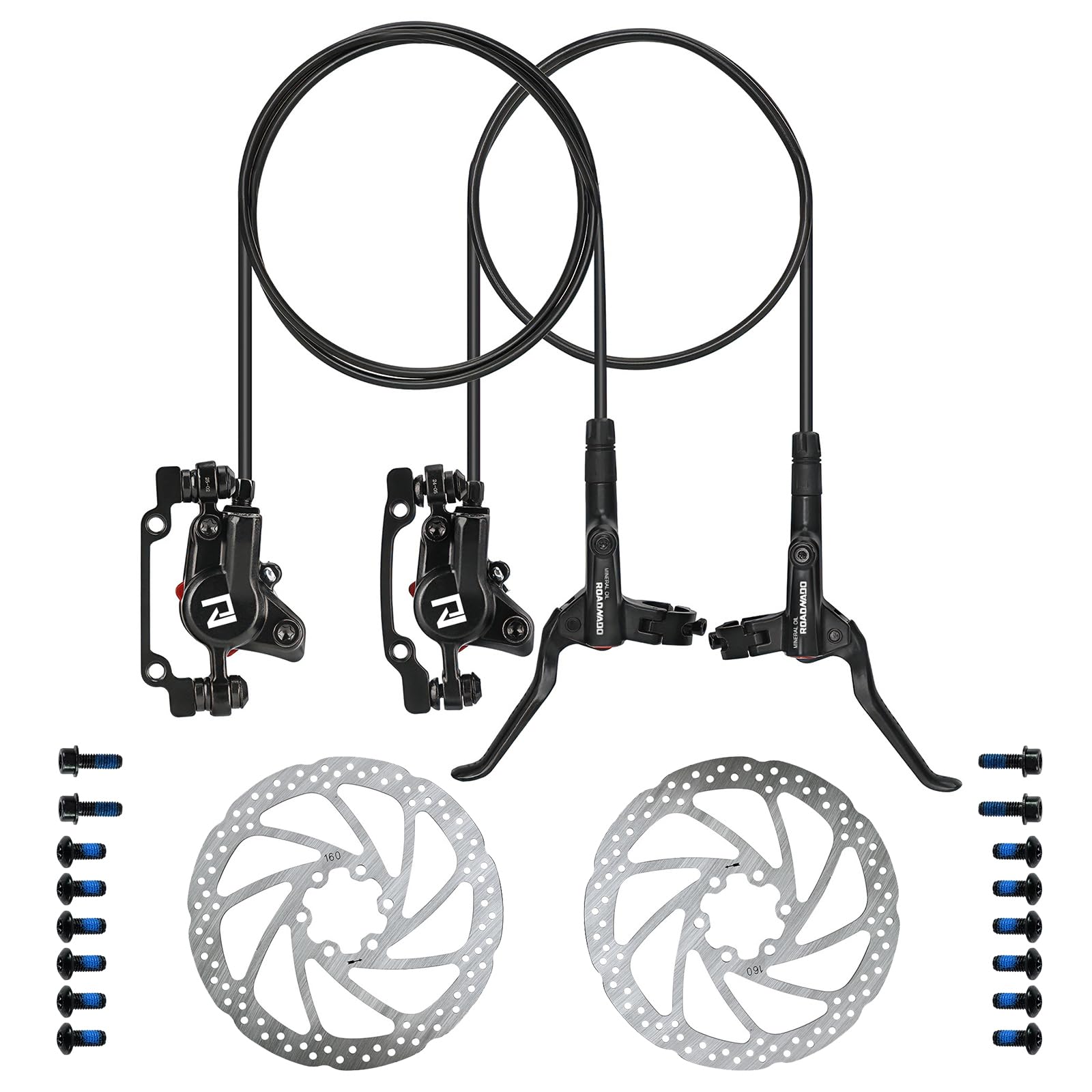 ROADNADO Hydraulic Bike Brakes Set Mountain Bike Disc Brakes, Bicycle Disc Brake Set, 160mm Rotor, Front 800mm Rear 1400mm MTB Hydraulic Brake Set Aluminum Alloy Oil Brake for Universal MTB Road Bike