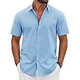 COOFANDY Mens Button Down Shirts Short Sleeve Casual Shirt Cotton Summer Beach Linen Wedding Shirts