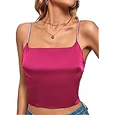 LYANER Women's Satin Rinestone Spaghetti Straps Square Neck Sleeveless Cami Crop Top