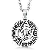GHIUYUI Zodiac Sign Pendant Necklaces for Women Men Stainless Steels Leo Constellation Horoscope Medallion Retro Celestial Astrology Jewelry