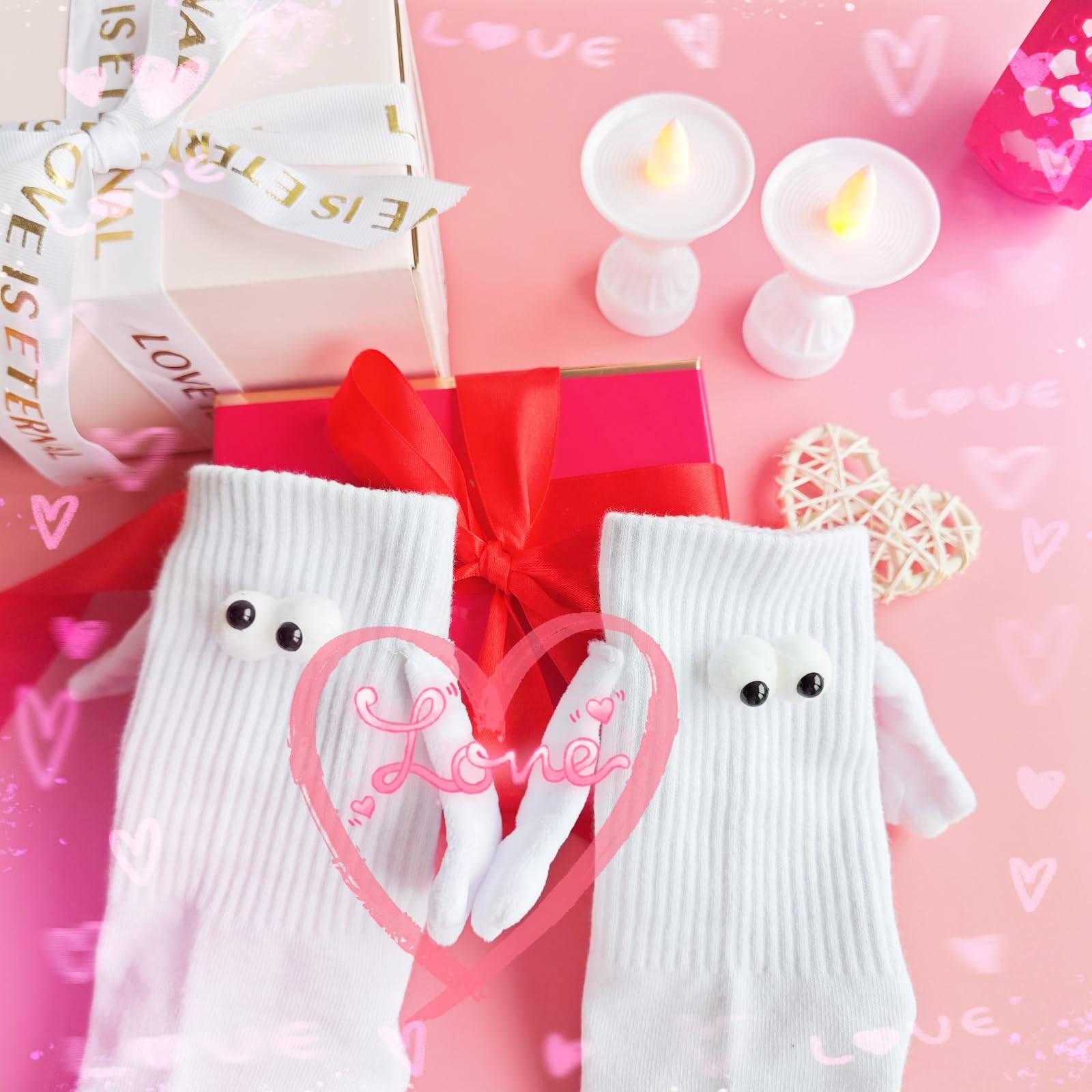 Rhuyoshn Magnetic Socks for Couples - Novelty Holding Hands Socks, Funny Gift for Men, Women, Kids