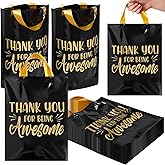 Kolldenn 50 Pcs Thank You Gifts Bags Employee Appreciation Goodie Bags with Handles Congrats Reusable Plastic Party Favors for Gift Wrapping(Black Gold,Thank You for Being Awesome)