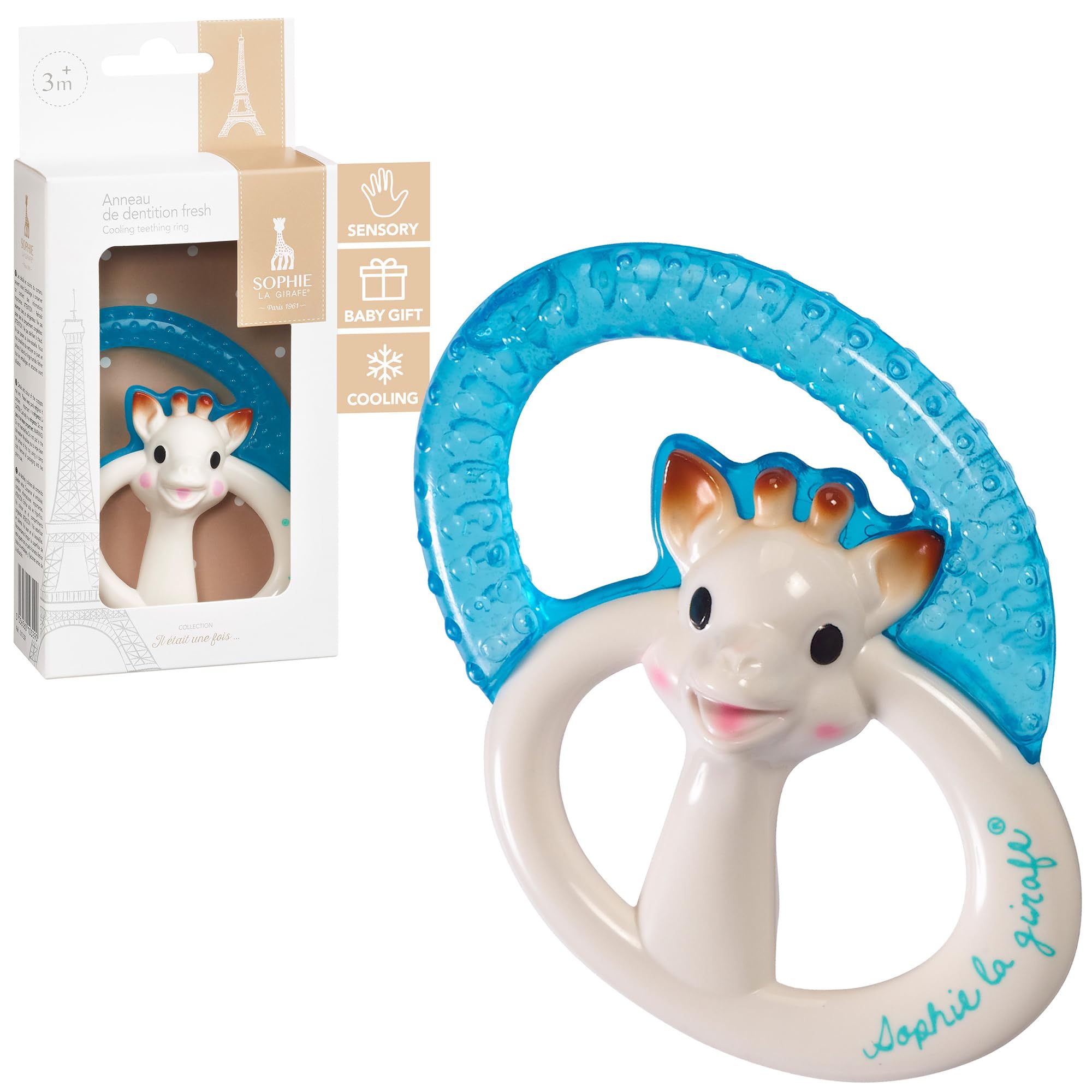 Sophie la Girafe Baby Teething Ring Toy, 100% Natural Rubber Easy to Grip Baby Cooling Teething Ring, Suitable for 3 months+