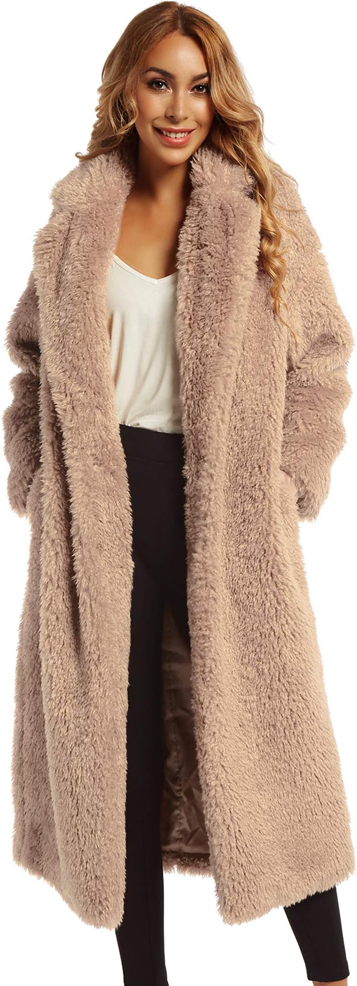 SUGAR POISONWomen Faux Fur Winter Coats Comfort Warm Outerwear Open Front Long Cardigan Overcoat Jacket