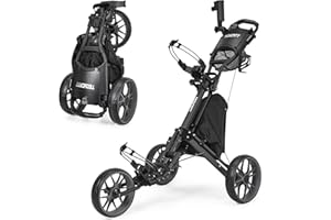 Tedycatt 4 Wheel Golf Push Cart: Lightweight Compact Folding Golf Trolley, Pull Behind Manual Golf Caddy with Cup, Phone & Umbrella Holder, Foot Brake