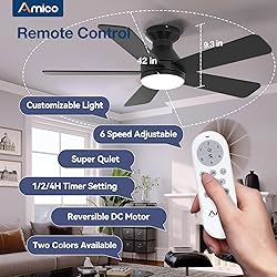 Amico Ceiling Fans with Lights, 42 Inch Low Profile