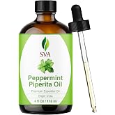 SVA Peppermint Piperita Essential Oil with Dropper, 4 Fl Oz (118 ml) | Peppermint Oil for Diffuser, Humidifier, Skin Care, Hair Care, Scalp Care, Body Massage, Soap &amp; DIY Projects in Glass Bottle