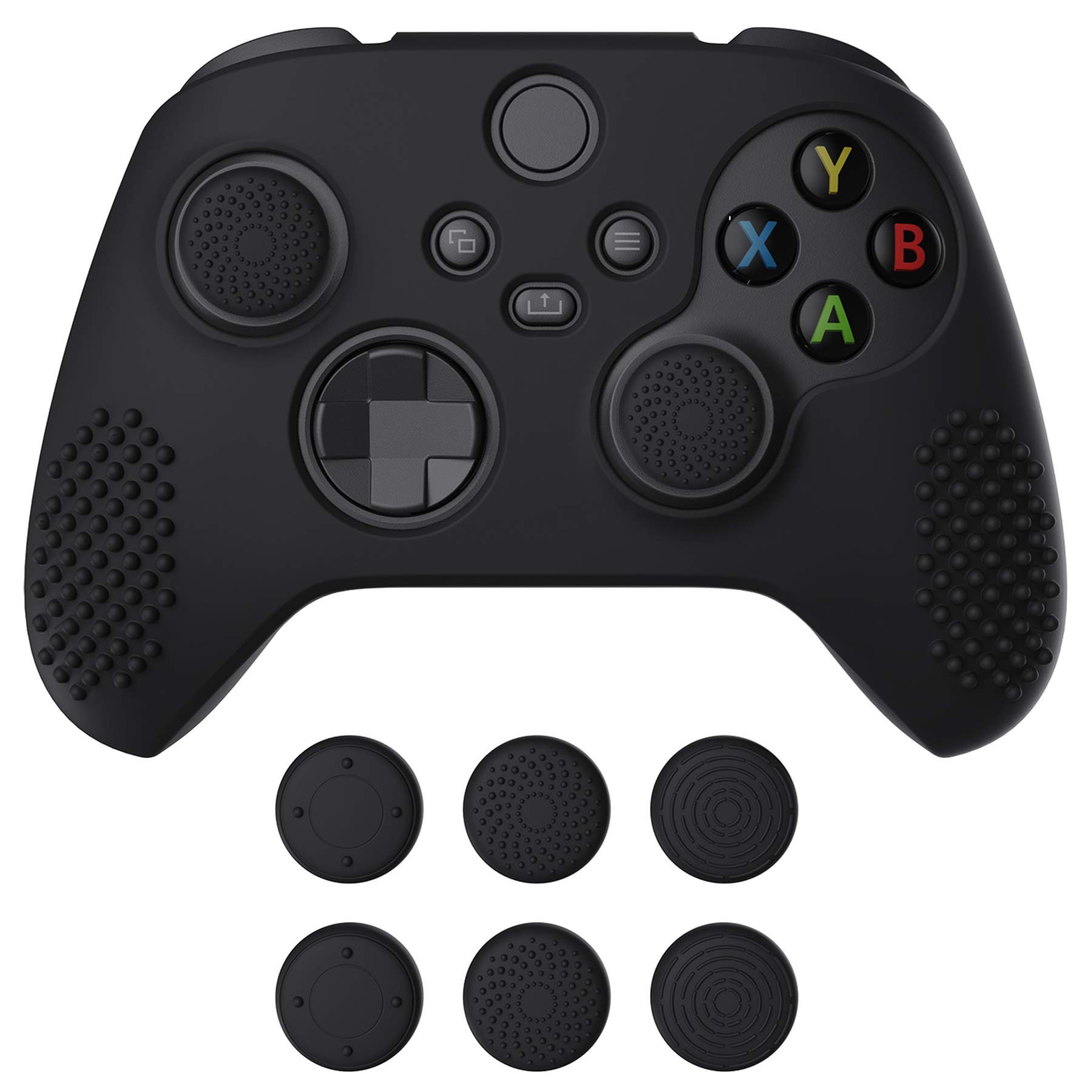 eXtremeRate PlayVital Black 3D Studded Edition Anti-slip Silicone Cover Skin for Xbox Series X/S Controller, Soft Rubber Case Protector for Xbox Core Wireless Controller with 6 Black Thumb Grip Caps