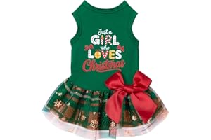 Fitwarm Just a Girl Who Loves Christmas Dog Tulle Dress, Funny Christmas Clothes for Small Dogs Girl, Holiday Pet Outfit, Red, White, Green, Yellow, Large