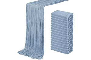 ACSUIT 16 Pack Dusty Blue Cheesecloth Table Runner 20 x 120 inch Gauze Table Runners 10 FT Long,Semi Sheer Boho Cheese Cloth Fabric Table Runner Bulk for Wedding,Party,Baby Shower,Bridal Shower Decoration