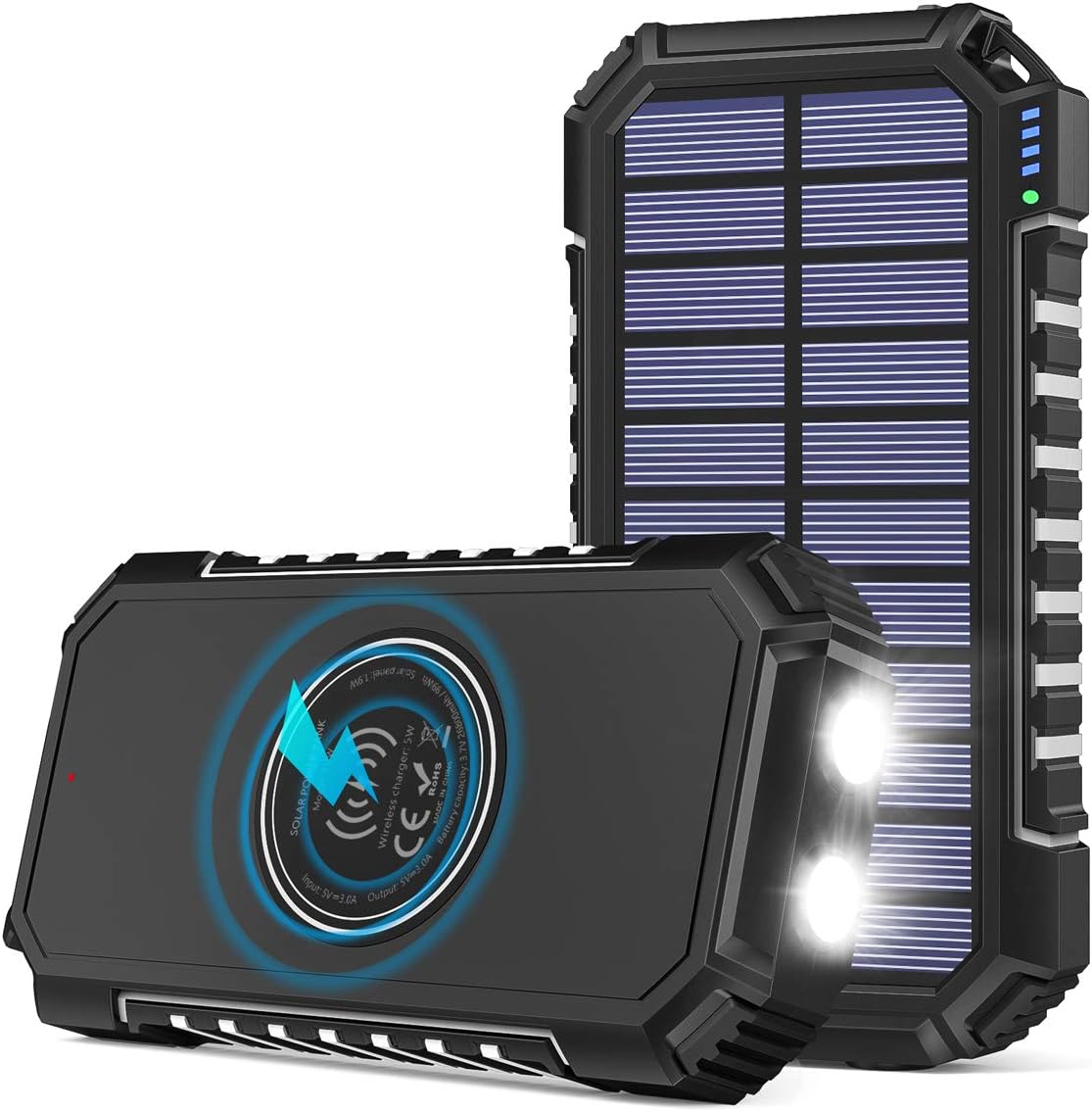 Riapow Solar Power Bank 26800mAh, Solar Charger Fast Charge 3.0A Qi Portable Charger External Battery with 4 Outputs & LED Flashlight Phone Chargers for Phone, Tablet and Camping Outdoors
