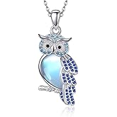 YFN 925 Sterling Silver Owl Moonstone Pendant Necklace - Jewelry Gifts for Women