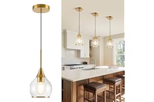 ZOAKLIGHEN 1-Piece Island Light for Kitchen, 1-Light Gold Kitchen Island Hanging Pendant Light, Brushed Gold Dining Room Light Fixture Over Table with Clear Round Glass Shades