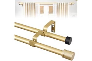 POSKENA Gold Double Curtain Rods for Windows, 5/8 Inch Modern Decorative Curtain Rod 28 to 48 Inch with Sturdy Brackets for Living Room, Bedroom, Outdoor