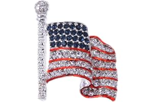 Alilang Silver Tone Crystal Rhinestone 4th of July American USA Flag Patriotic Pin Brooch