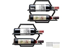 YALINKA 2Pcs Wall Mounted Wine Bottle Rack, Metal Hanging Wine Display Holder Organizer, Red Wine Racks for Home Kitchen Bar Decor Storage(Black) (B2)