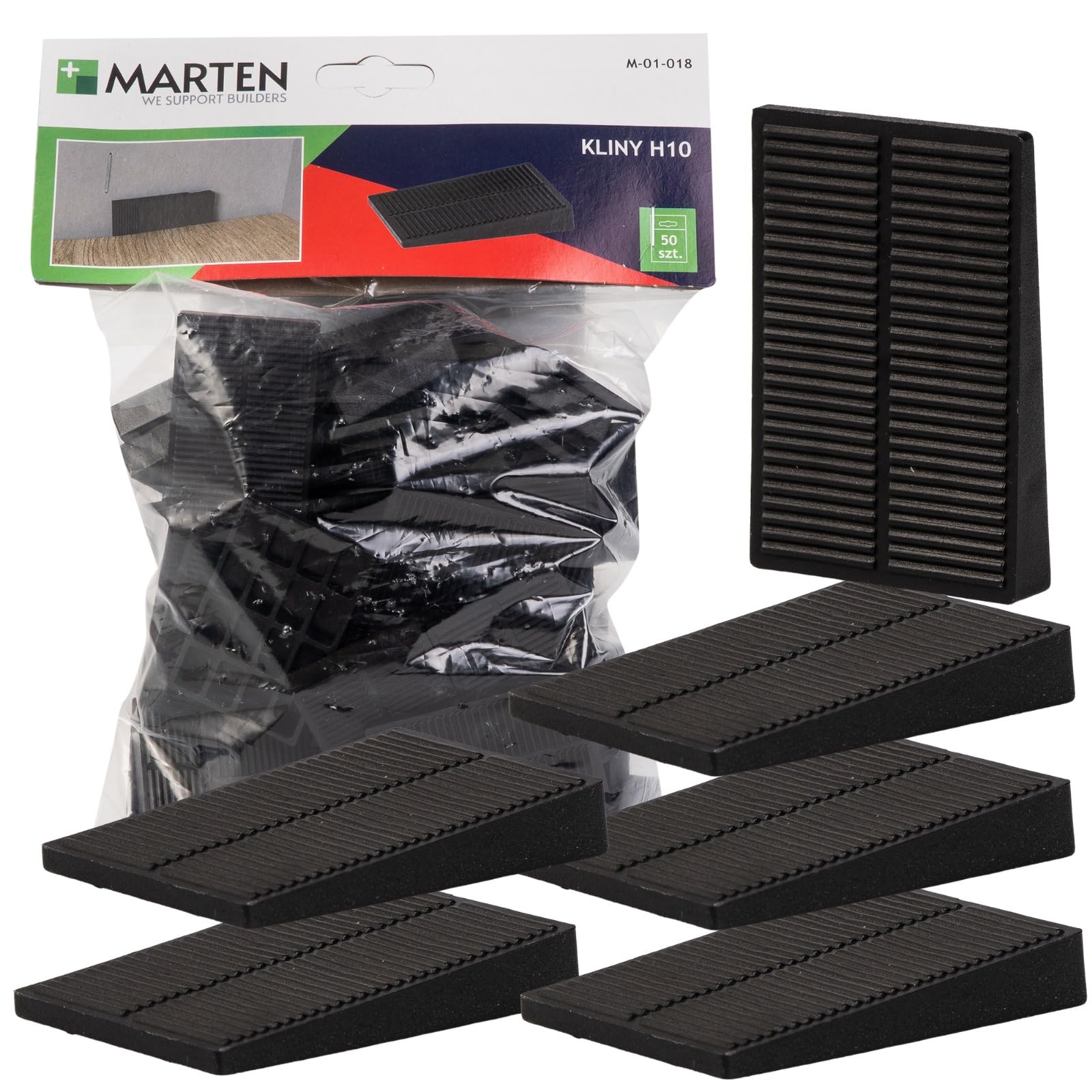 MARTEN Plastic Mounting Wedges - Universal Wedges for Precise Alignment and Fixing of Doors, Windows and Roof Battens | Pack of 50 | Black, 10 mm Height, 58 mm Length, 38 mm Width