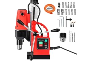 Powerful Magnetic Drill Press - 1550W, 2922lbf, Portable Electric Drilling Machine for Metal Surface, 580RPM 12Pcs Drill Bits