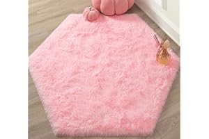 KIXINWA Pink Hexagon Rug, 6X5.2 Feet Fluffy Area Rug for Kids Room Bedroom Living Room Home Decor, Super Soft Cute Non Slip Rug, Shaggy Plush Nursery Carpet