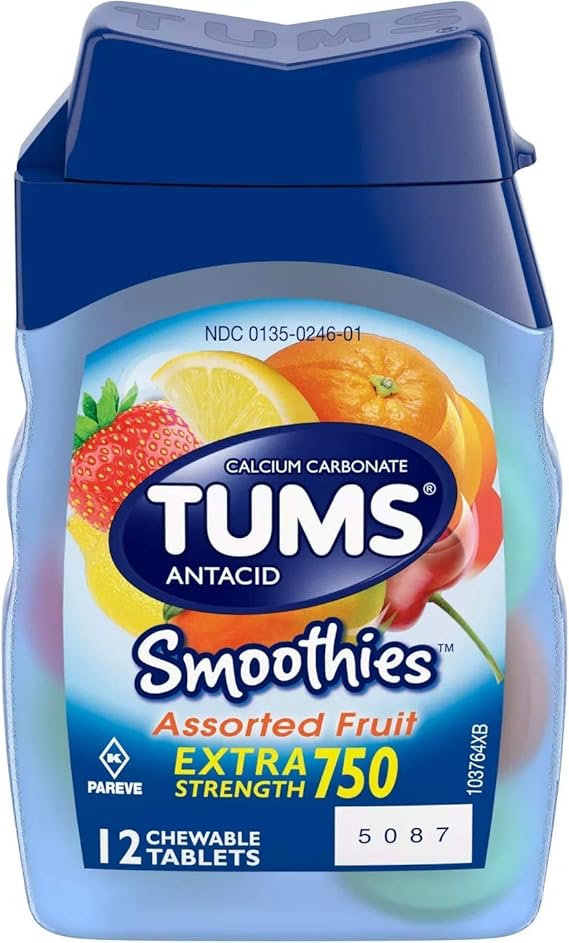 Tums Smoothies Extra Sterkte 750 Geassorteerde Fruit Calciumcarbonaat Antacida 12 Kauwtabletten Amazon Nl