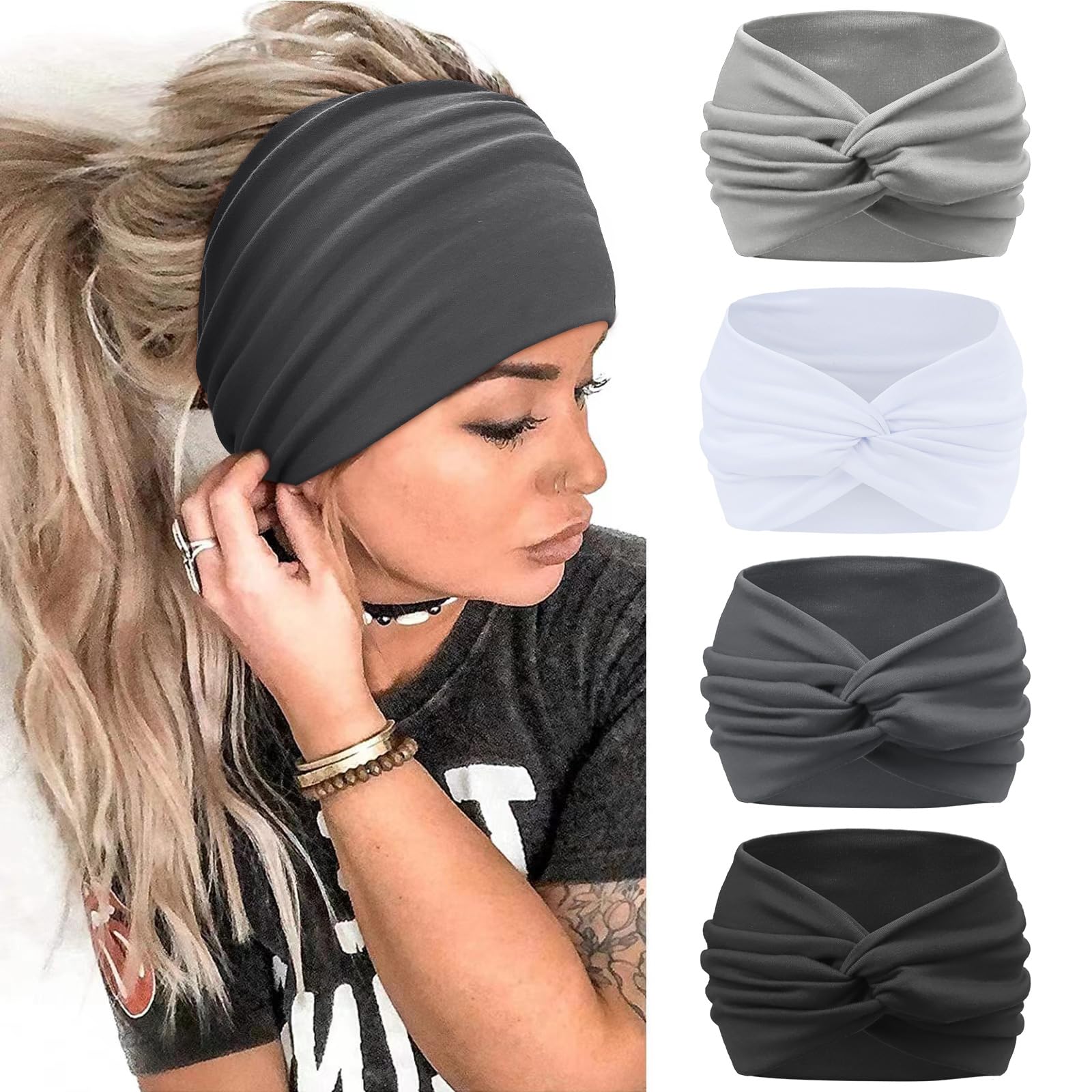 Kavya Wide Headbands For Women's Hair Soft Headband, Head Bands Adult Women Elastic Head Band, Knotted Hairbands Fashion Hair Accessories For Women (Grey) — image 1