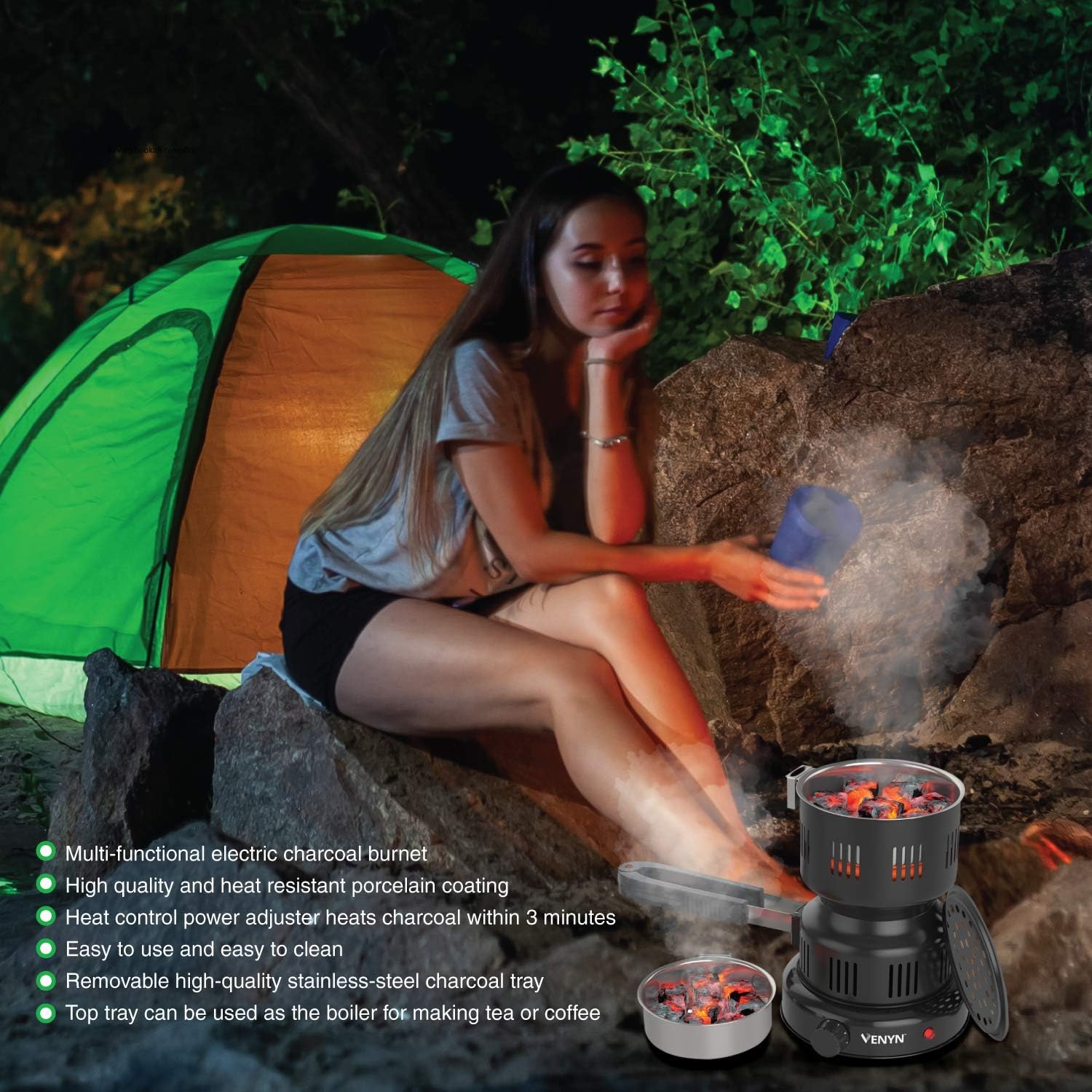 Venyn Hibachi Multipurpose Charcoal Burner - Starter for Hookah, Shisha, Nargila, BBQ Fire – Porcelain Coating – Smart Heat Control : Garden & Outdoor