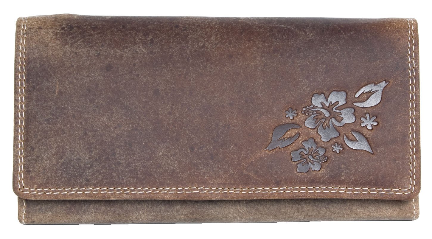 Women's Genuine Leather Wallet with Partial Ornamental Stamping
