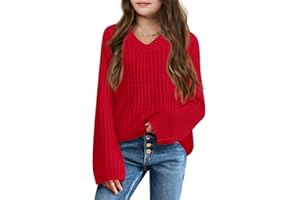 Imily Bela Girls Bell Sleeve V Neck Knit Sweaters Kids Fashion Crop Pullover Sweater Tops