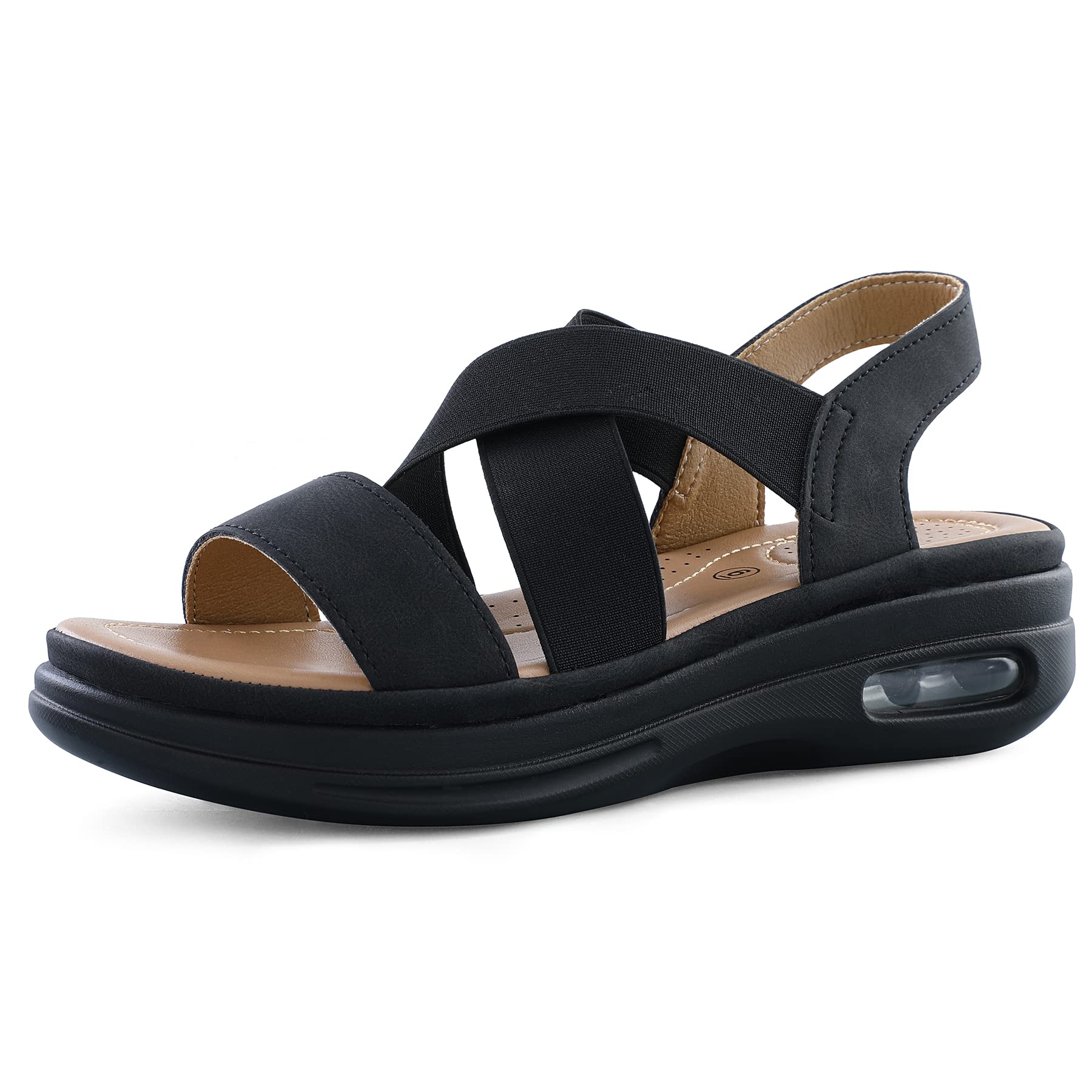 Photo 1 of mysoft Women's Comfortable Walking Sandals Air Cushion Sport Slingback Elastic Band Platform Shoes