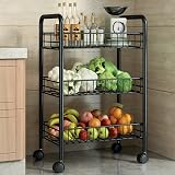 Vivo Technologies 3 Tier Fruit Trolley Basket Rack Kitchen Storage with Wheels view 2