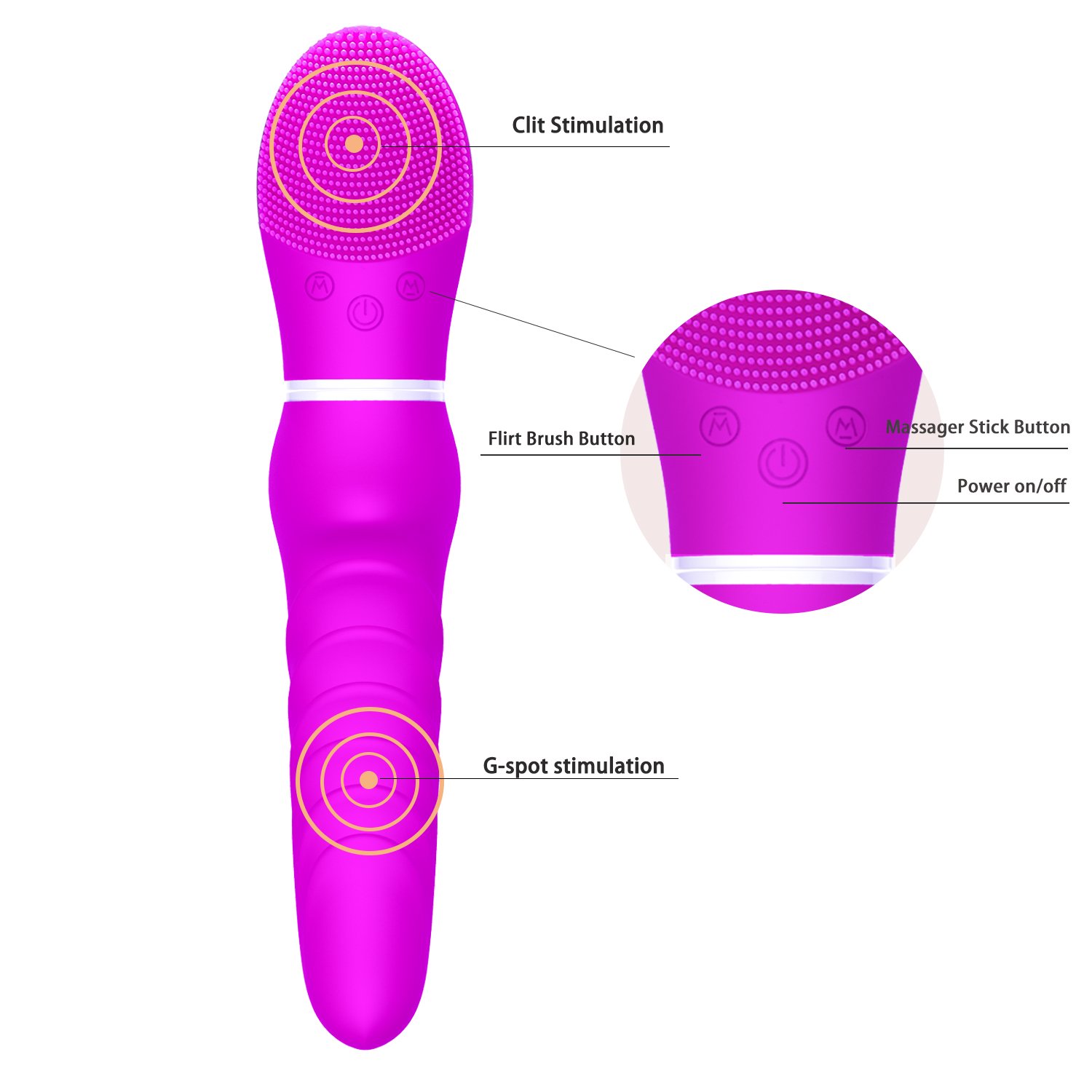 G-Spot Waterproof Rechargeable Dildo Vibrator Adult Sex Toys for Women - Silicone Clitoris Vagina Stimulator Massager Stick Flirt Brush Sex Toy for Couples or Women(Purple)