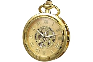 TREEWETO Pocket Watch Skeleton Open Face Men Antique Bronze Mechanical Hand-Wind with Chain Gift Box