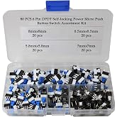 80 Pcs 6 Pin DPDT Self-Locking Power Micro Push Button Switches(5.8X5.8mm 7X7mm 8X8mm 8.5X8.5mm)