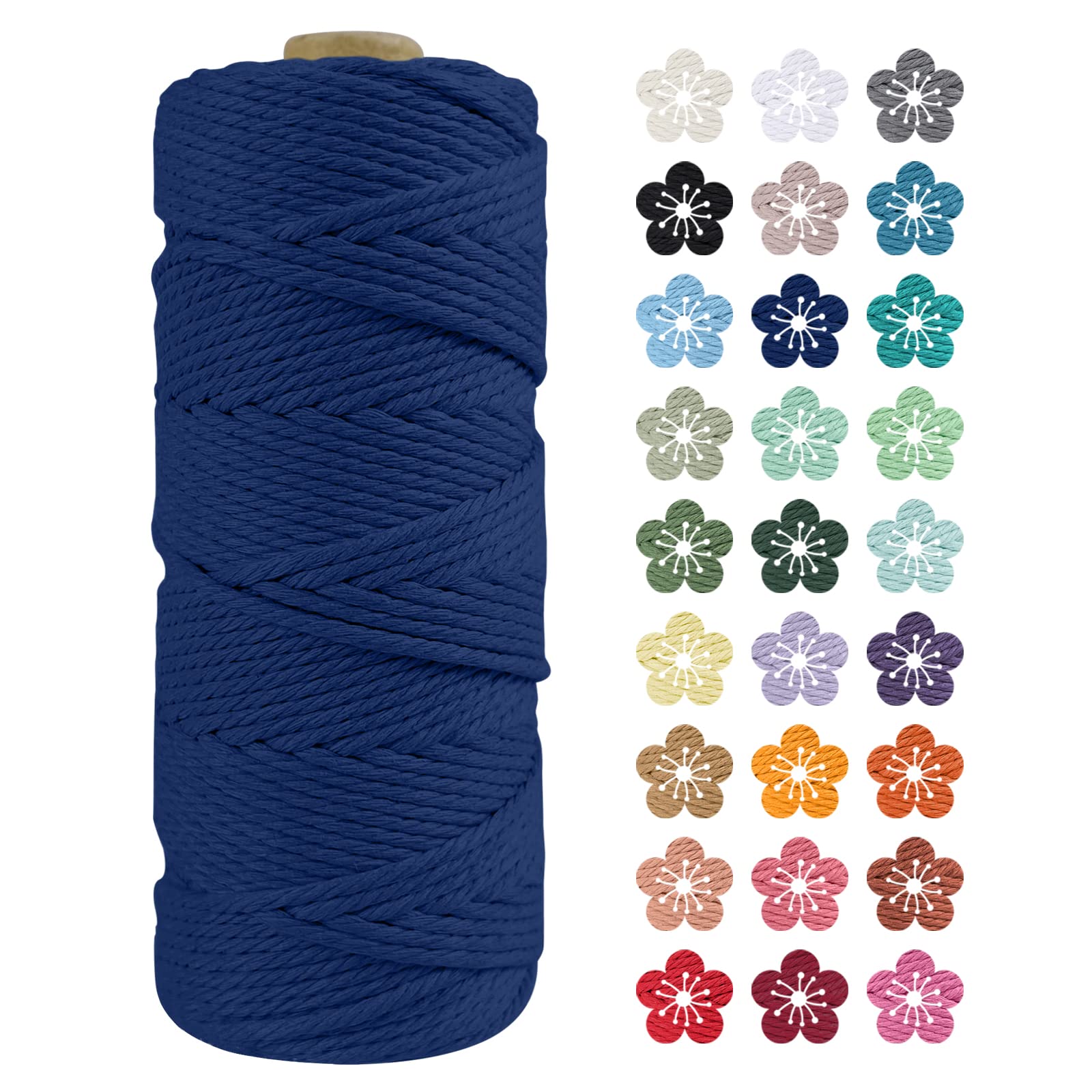 LEREATI Macrame Cord 2mm x 100m, Thick Macrame Rope Natural Cotton Rope Craft String, 3 Strand Twisted Cotton Cord Yarn for DIY Plant Hanger, Wall Hanging, Christmas Decoration (Dark blue)