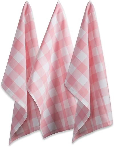 DII Buffalo Check Pink & White Dishtowel Set - 3 Piece 20x30 Classic Farmhouse