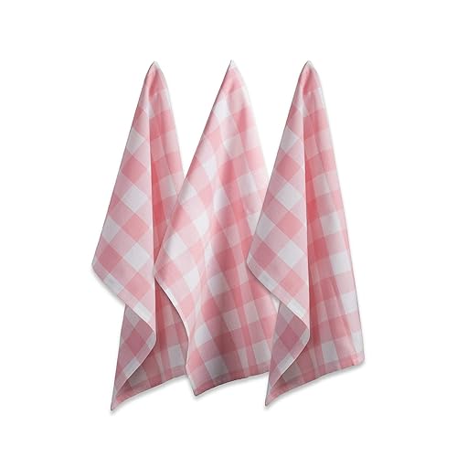 DII Buffalo Check Kitchen Collection, Classic Farmhouse Dishtowel Set, 20x30, Pink &White, 3 Piece
