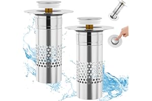 APOHEN Universal Bathroom Sink Drain Strainer, 2 in 1 Pop Up Bathroom Sink Stopper with Removable Stainless Steel Filter Basket Hair Catcher Sink Drain Stopper, for US Bathroom Sink Stopper Replacement
