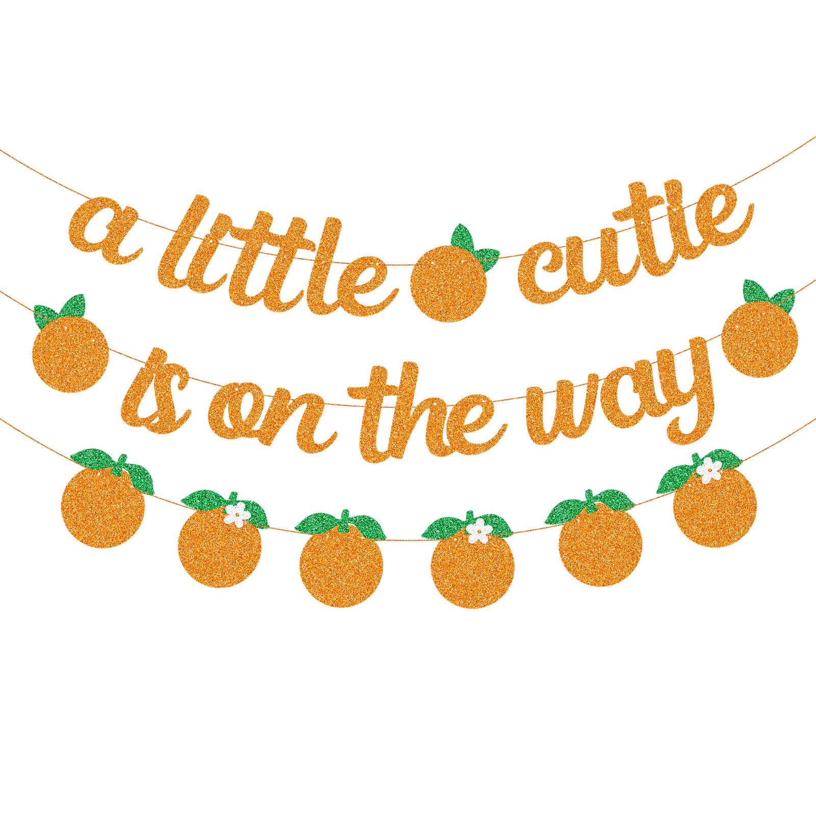Photo 1 of Glitter "A Little Cutie Is On The Way" Banner with Citrus Garland, Orange Fruit Baby Shower Decoration, Tangerine Themed Gender Reveal Summer Photo Prop for Indoor Outdoor Welcome Baby Party Supplies