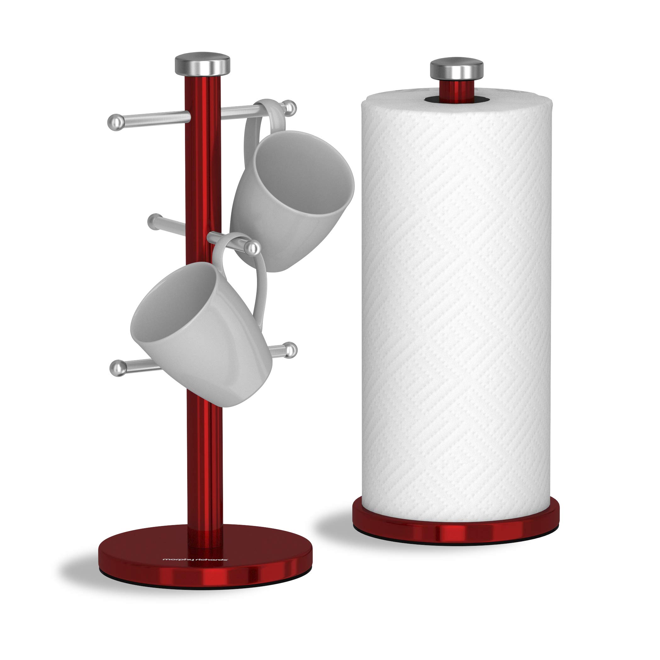 Morphy Richards 974029 Accents Kitchen Roll Holder and Mug Tree Set, Stainless Steel, Red, Standard