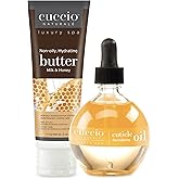 Cuccio Naturale Luxury Spa Hydration Essentials Set - Provides Nourishing Hydration - Soothes And Softens The Skin - Delivers A Relaxing Feeling - Milk And Honey - 2 Pc Body Butter And Cuticle Oil