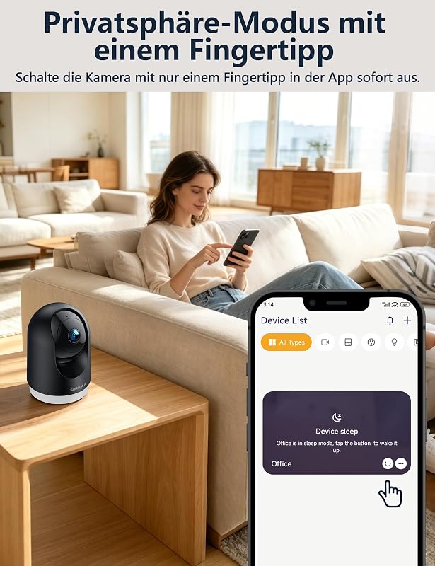 Überwachungskamera Innen 2K, WLAN Kamera Innen mit 360° PTZ, Auto-Tracking & Nachtsicht, Hundekamera mit 2-Wege-Audio, Kompatibel mit Alexa & Google Home
