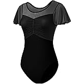 Vavewee Women Ballet Leotard for Dance Adult Mesh Ruffle Sleeve Dancewear,S-XL
