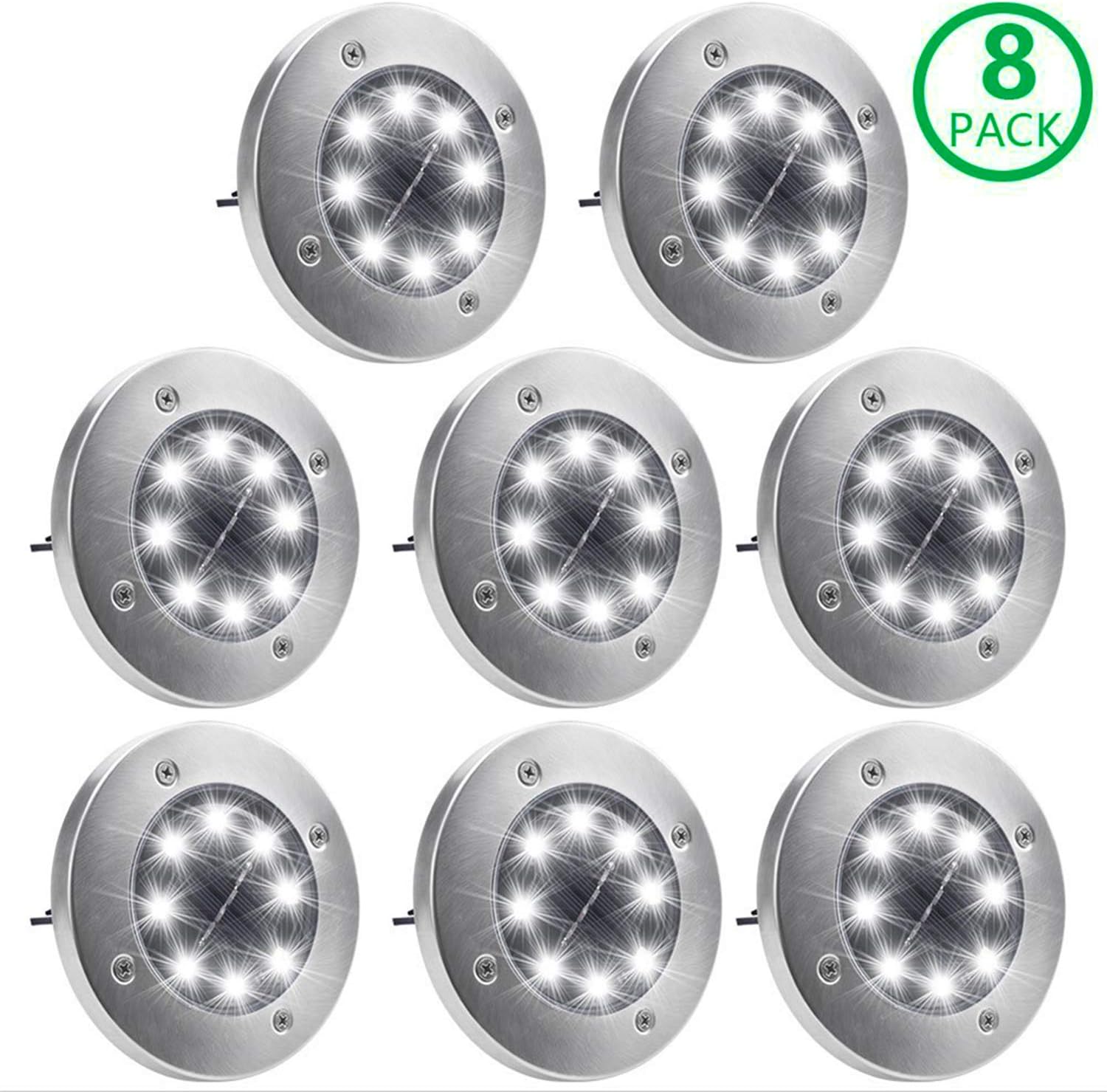 Solar Ground Lights, OTYTY Garden Pathway Outdoor in-Ground Lights with 8 LED (8 Pack White)