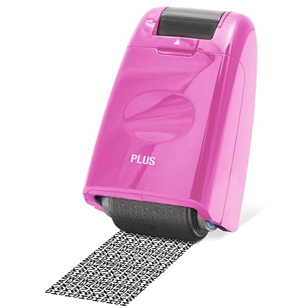 PLUS Japan, Datenschutz Rollstempel Camouflage in Pink, Textschwärzer, Identitätsschutz, 1er Pack (1 x 1 Rollstempel)
